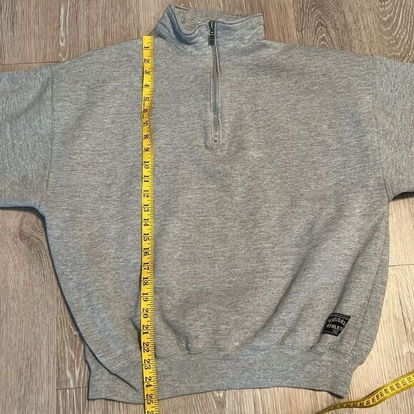 Vintage 90s Russell 1/4 Zip Sweatershirt Boxy Gray Fleece Pullover USA M XL - Picture 11 of 14
